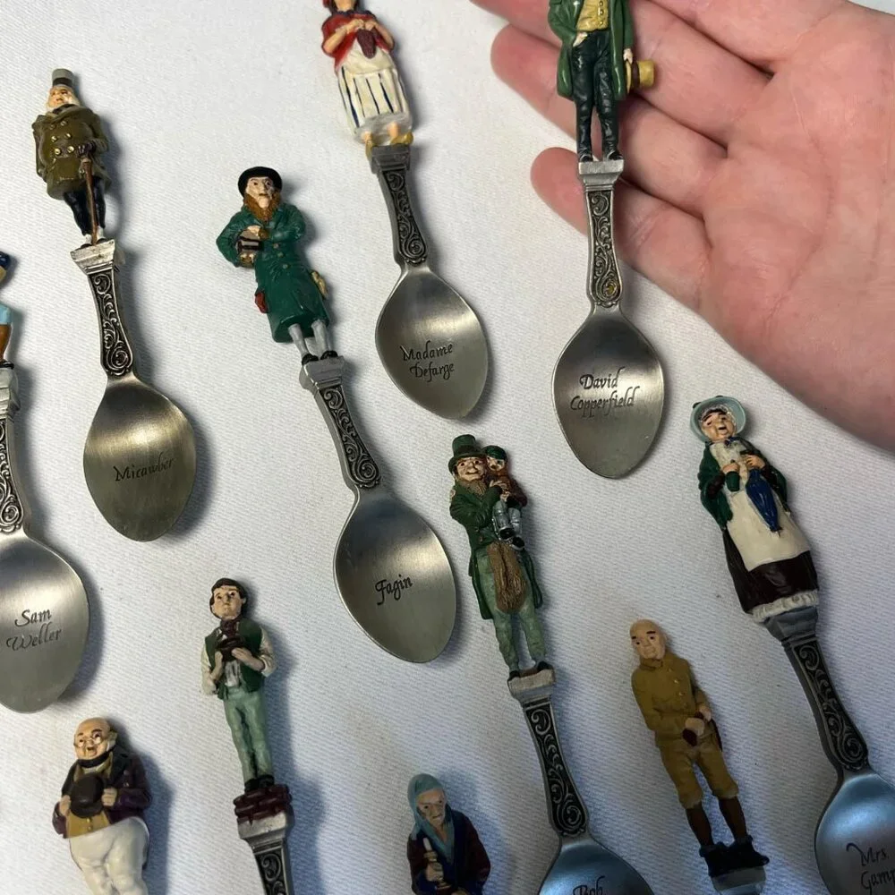 1981‎ Franklin Mint Charles Dickens Christmas Carol Set of 12 Pewter Spoons
